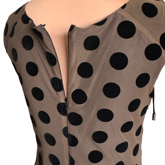 NWT Eva Franco Polkadot Sheath Dress Sz.M Brown Sleeveless Career Cocktail - Picture 7 of 13